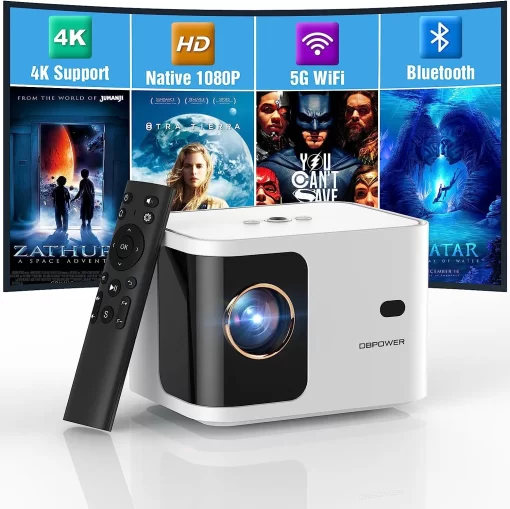 DBPOWER, White, 5G Wi-Fi Bluetooth projector