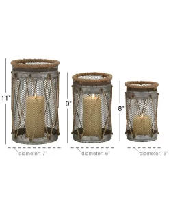 DecMode Set of 3 Holder Silver Metal Decorative Candle Holders/Lanterns.