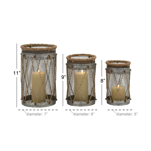 DecMode Set of 3 Holder Silver Metal Decorative Candle Holders/Lanterns.