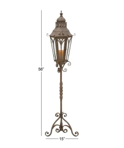 DECMODE Brown Metal Tall Standing Decorative Candle Lantern