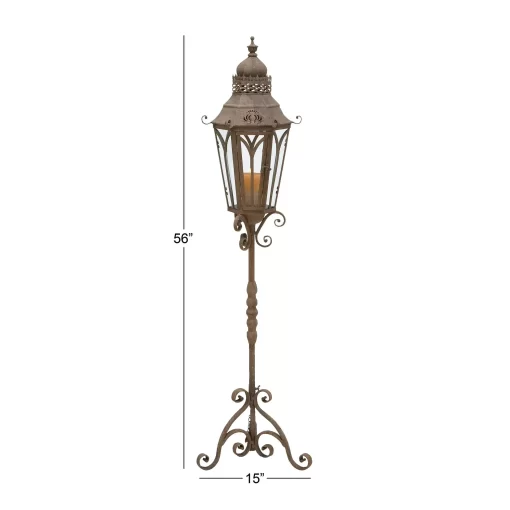 DECMODE Brown Metal Tall Standing Decorative Candle Lantern