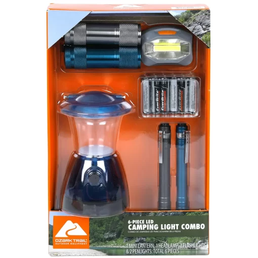 Ozark Trail 6-Piece LED Flashlight Headlamp Lantern Penlight Combo