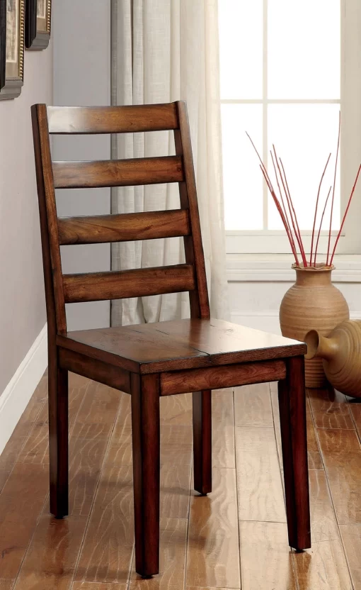 Tobacco Oak Finish Solid Wood Set of 2 Chairs