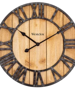 Westclox Natural Wood Design with Raised Roman Numerals Wall Clock