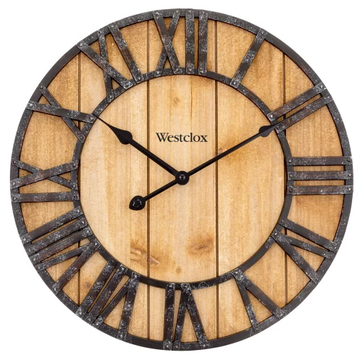 Westclox Natural Wood Design with Raised Roman Numerals Wall Clock