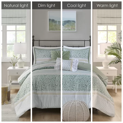 5 Piece Seersucker Green Comforter Set - Lighting