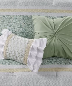 Thow Pillows- 5 Piece Seersucker Green Comforter Set