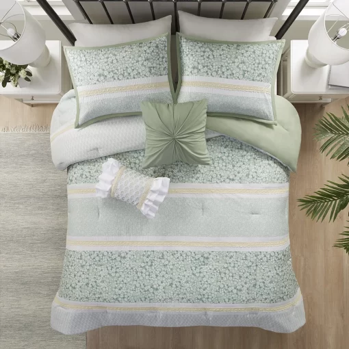 5 Piece Seersucker Green Comforter Set