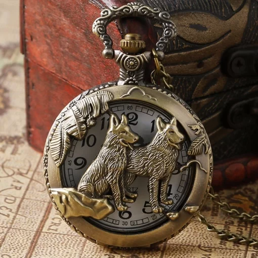 Vintage Dog Wolf Pocket Watch Gift