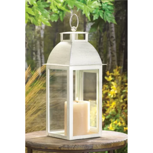 Distressed White Candle Lantern