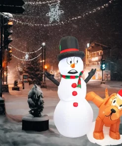 4 FT. Snowman and peeing Dog Christmas Inflatable Blow-up.