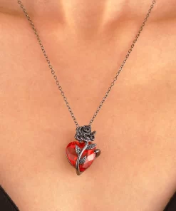 Gothic Heart Pendant Necklace with Rose.