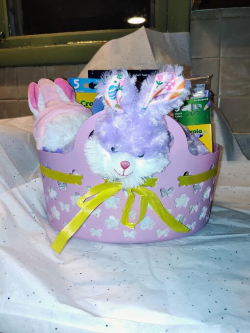 Small Easter Basket. Purple Bunny and Easter Gnome.