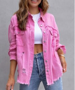 Pink Ripped Jacket Shirt Front view