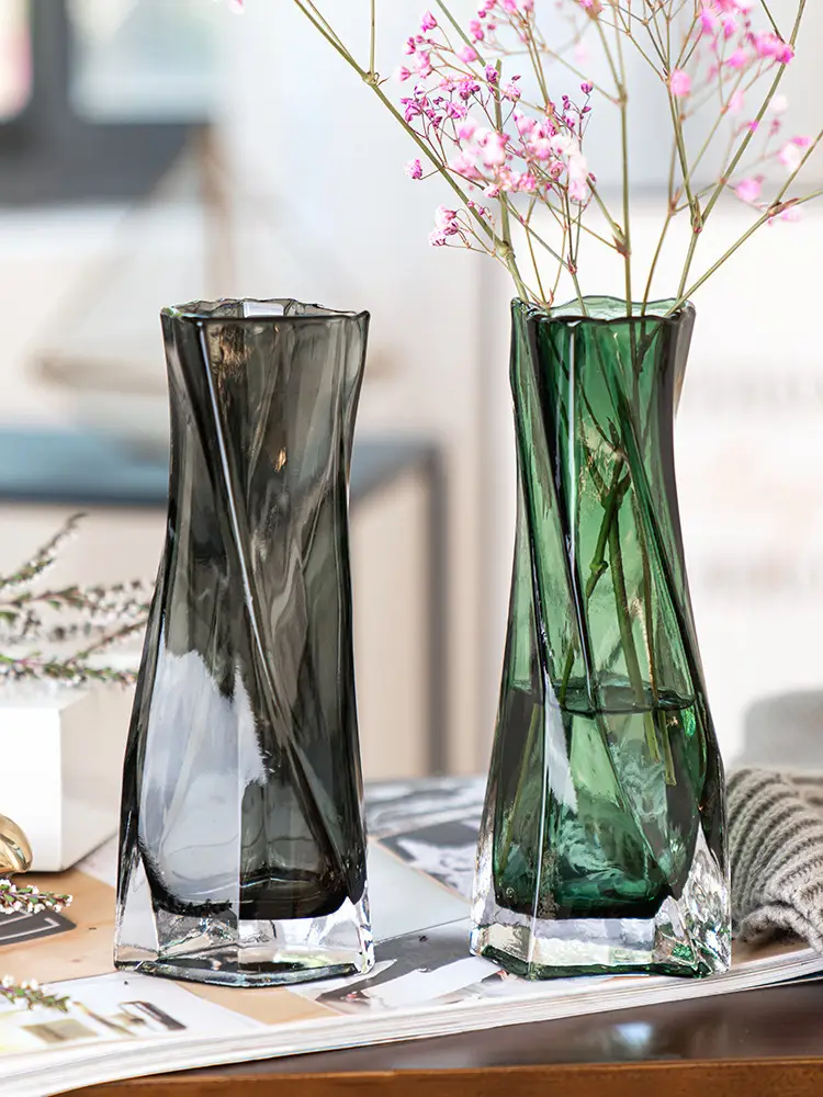 Grey and Green Twisted Vase